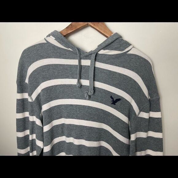 AMERICAN Eagle vintage fit grey and white long sleeve hooded sweater medium - Picture 4 of 6